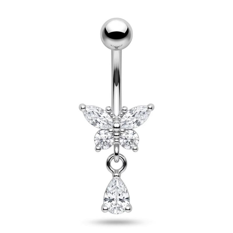 1Pcs14G Stainless Steel Ladies Navel Ring With Copper Zirconia, Simple And Stylish Piercing Jewelry