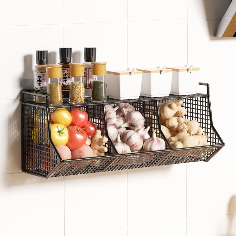 Wall-Mounted Scallion, Ginger & Garlic Storage Basket and Seasoning Box