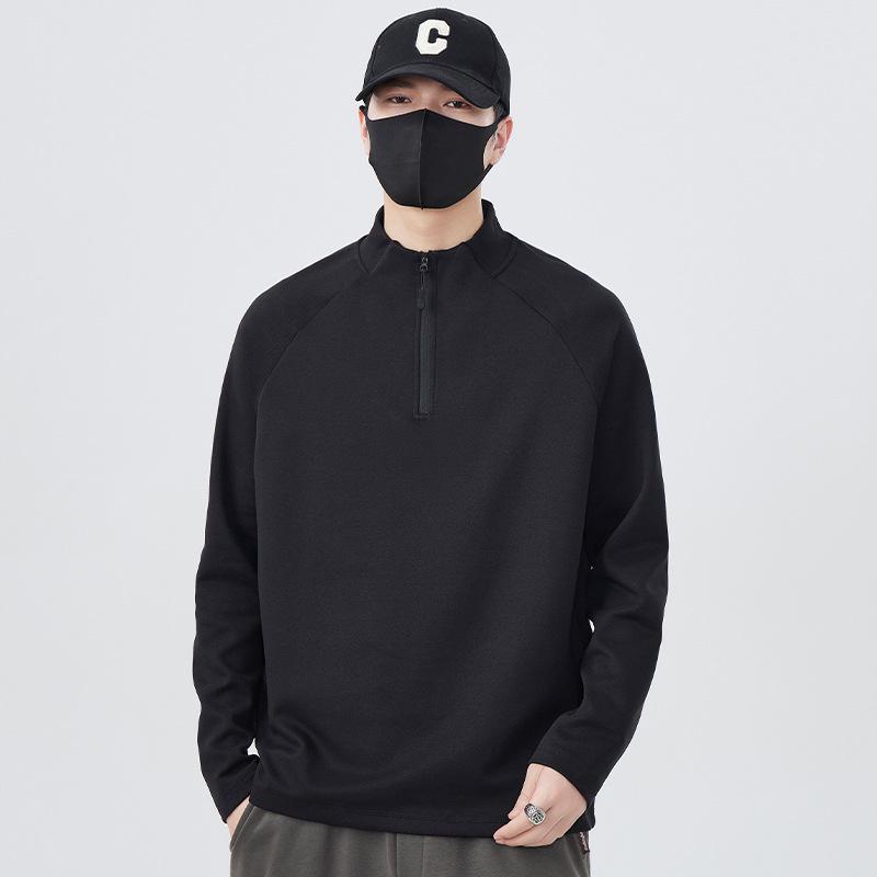 

Men s Autumn/Winter Thick Fleece Half-Zip High-Neck Long-Sleeve Base Shirt L 125-145 lbs чёрный