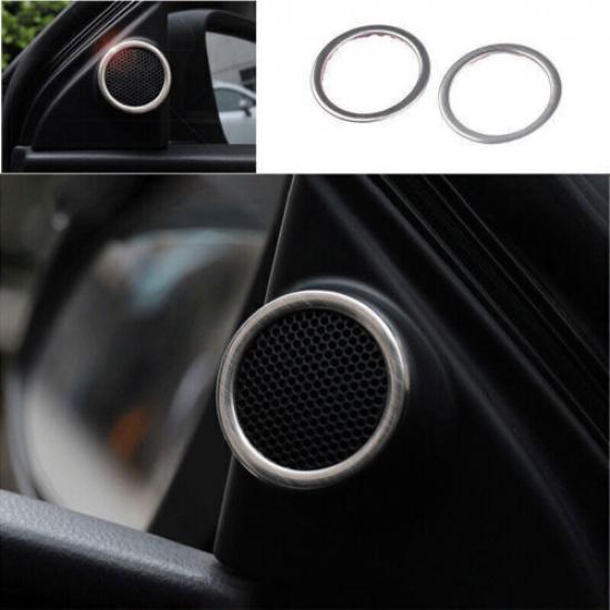 Silver Brushed For Toyota Corolla 2014- A-Pillar Speaker Ring 2X Cover Trim
