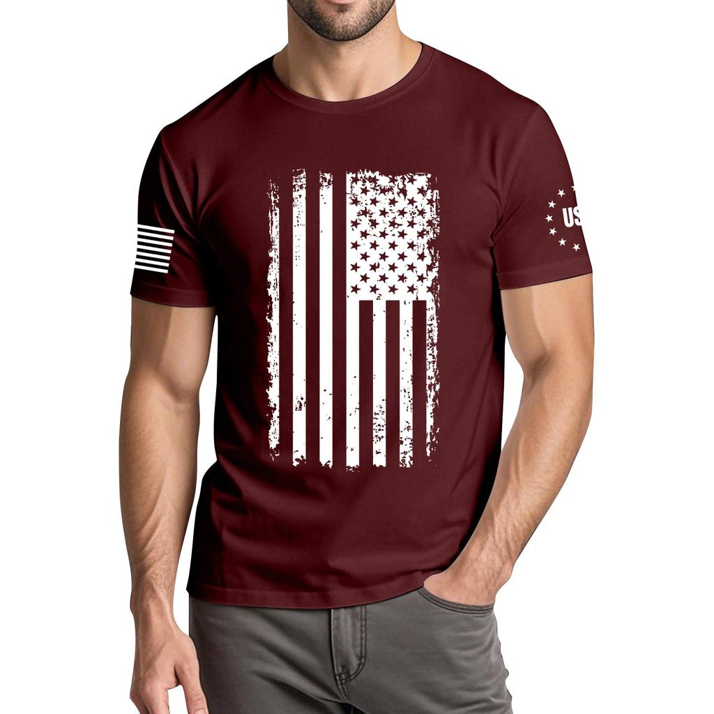 Tricou de vară pentru bărbați, la modă, casual, cu gât rotund și mâneci scurte, imprimat cu tema Zilei Independenței