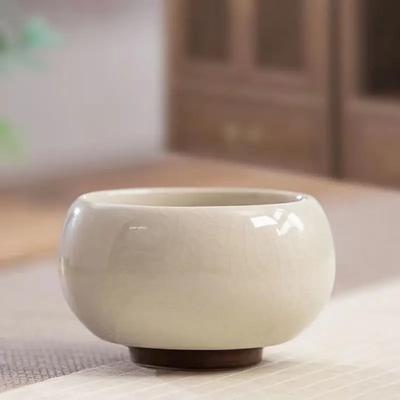Ru Kiln Tea Cup Master Cup Ceramic Tasting Tea Cup Open Ice Crack Glaze Leather Kangxi Tongbao Bottom Section Copper Coin Cups