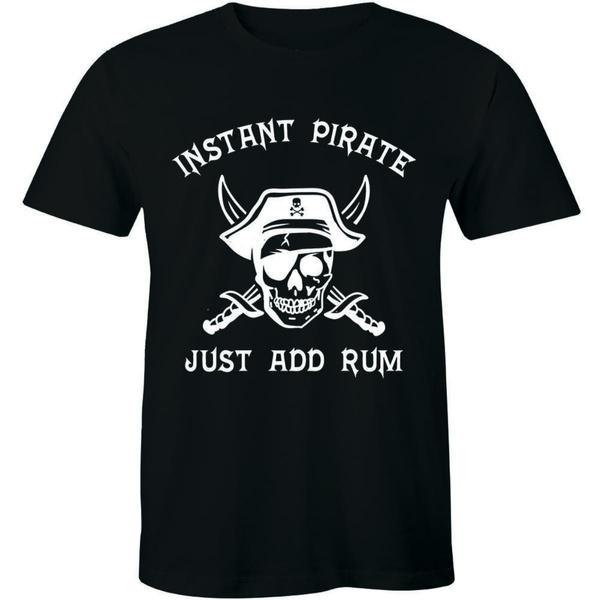 Instant Pirate Just Add Rum Short Sleeve Crew Neck Funny Skull Graphic T-Shirt for Men S