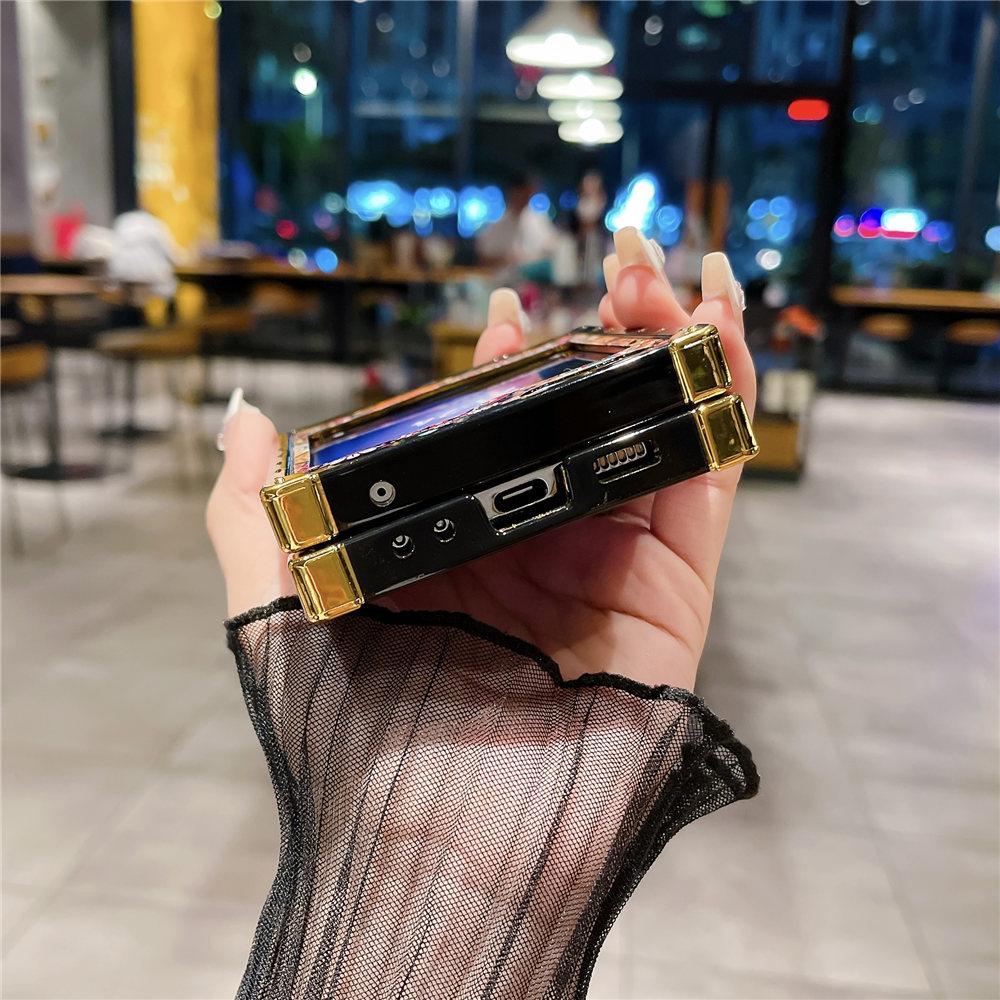 Blue-Ray Geometric Retro Palace Flower Case For Samsung Galaxy Z Flip 6 Ring Holder Bracket Shockproof Cover