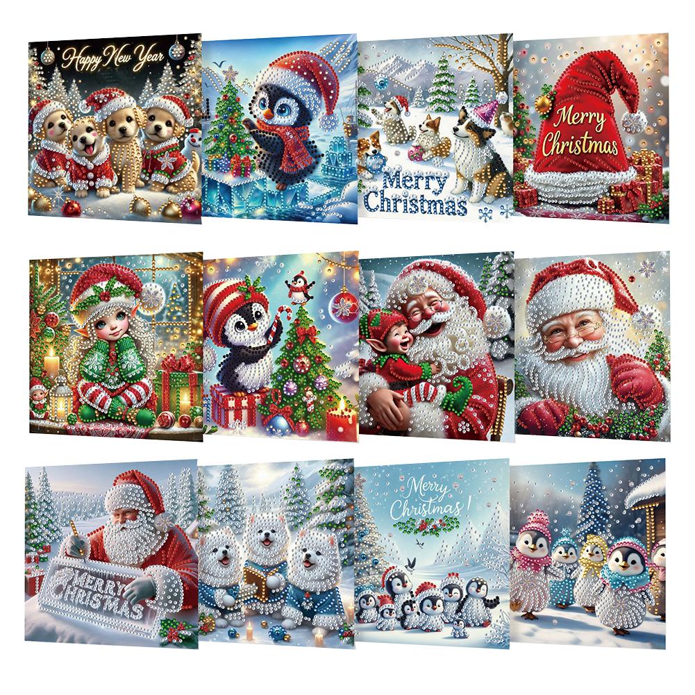 12PCS DIY Diamond Painting Greeting Card Set Xmas Designs Rhinestone Diamond Art Mosaic Postcards Congratulations Cards & Gifts