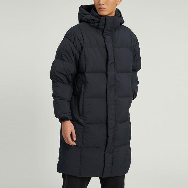 Adidas Solid Color Logo Patch Pattern Zippered Hooded Down Jacket Unisex Outerwear Black HN2131