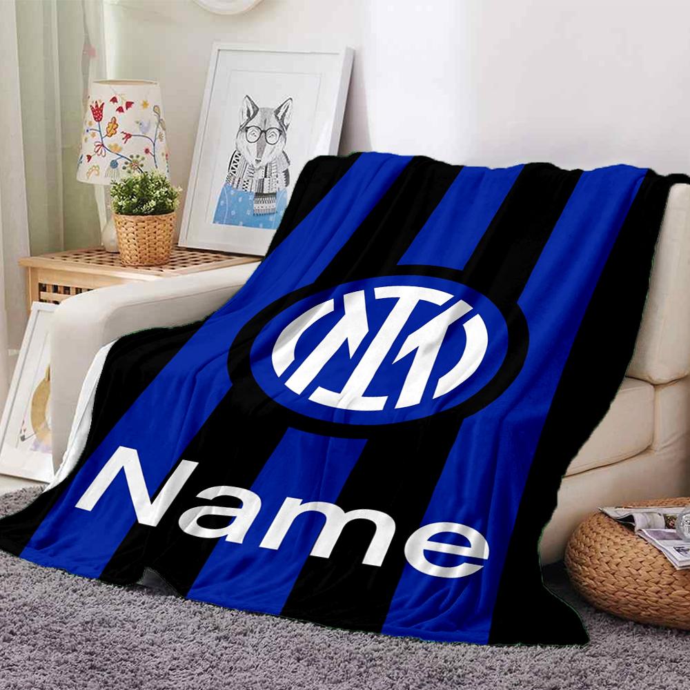 Custom Name Inter Milan Theme Printed Blanket Perfect For Couch Bed Travel Outdoor Use Machine Washable Cozy Durable