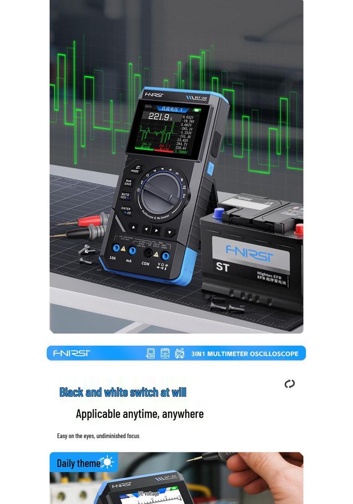 FNIRSI DST210 3-in-1 Digital Multimeter: 4.5 Digit, 10M Bandwidth Oscilloscope & Signal Generator