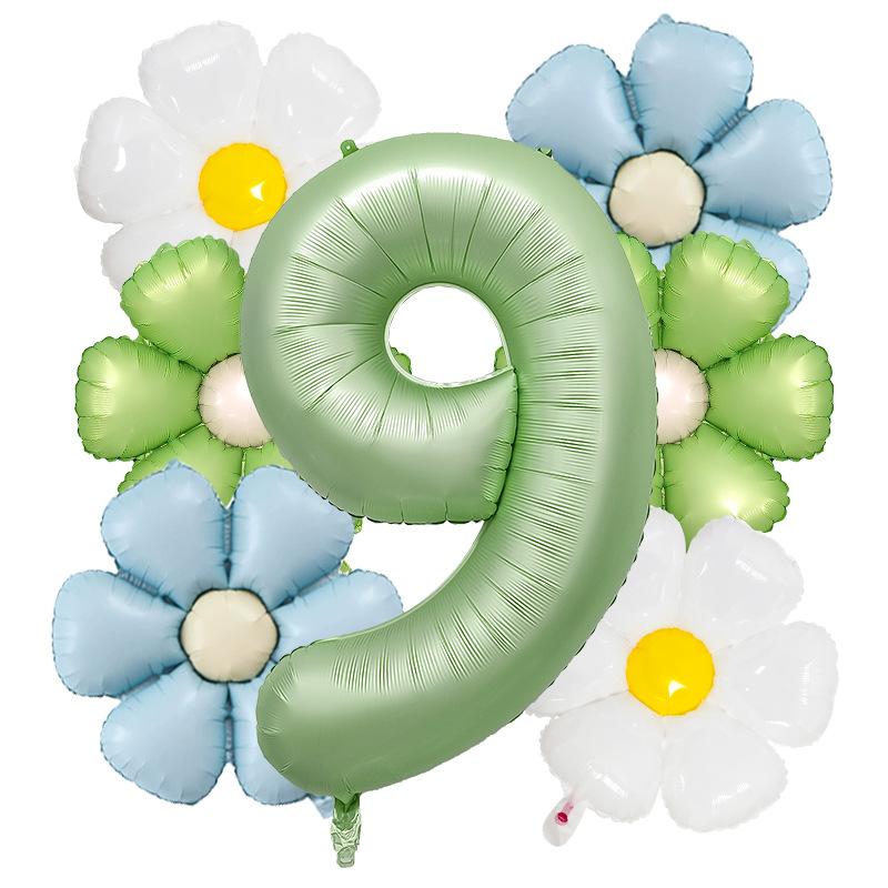7pcs Matte Finish Daisy Balloon Number Wedding Decor Birthday Party Decoration Aluminum Foil Balloon Baby Shower Decorations