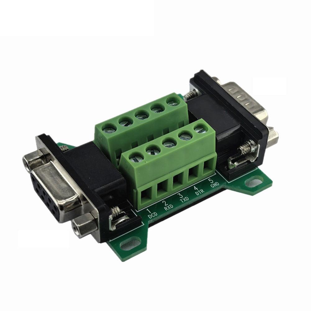 DB9MF-A Terminal Block Adapter Board with Solderless Male and Female Connectors for Use in Electronic Projects and Field Wiring