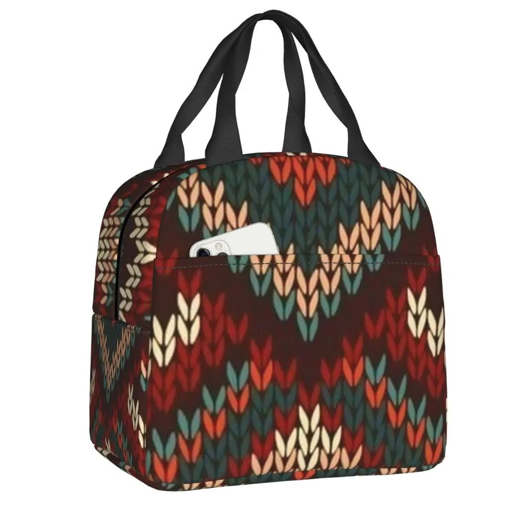 African Tribal Ankara Fabric Style Pink Thermal Insulated Lunch Bags Women Geometric Ethnic Art Portable Lunch Tote Food Box