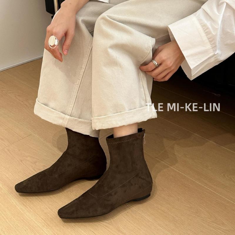 2025 New Inner Height Increase Thick Heel Rear Zipper Martin Boots Suede Low Tube Thin Niche Chelsea Boots