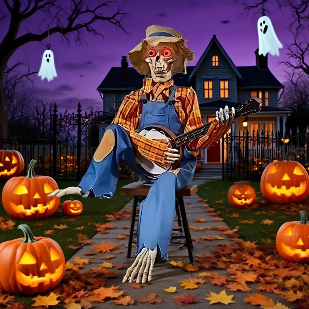 Skeletons For Halloween Halloween Banjo Playing Skeletons Poseable Joints Decor With Glowing Eyes Music For Holiday Garden