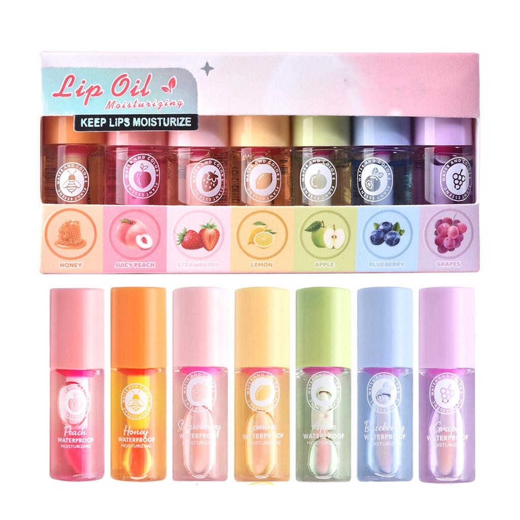 7-teiliges nährendes Lippenöl-Set angereichert mit Fruchtextrakten und botanischen Ölen für Feuchtigkeit und subtilen Glanz Perfekt für die Lippenpflegeroutine