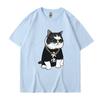 Summer Round Neck Cartoon Cute Big Boss Cat Printed Top Fashionable Casual Pure Cotton Short Sleeved Men's and Women's Unisex T-shirts