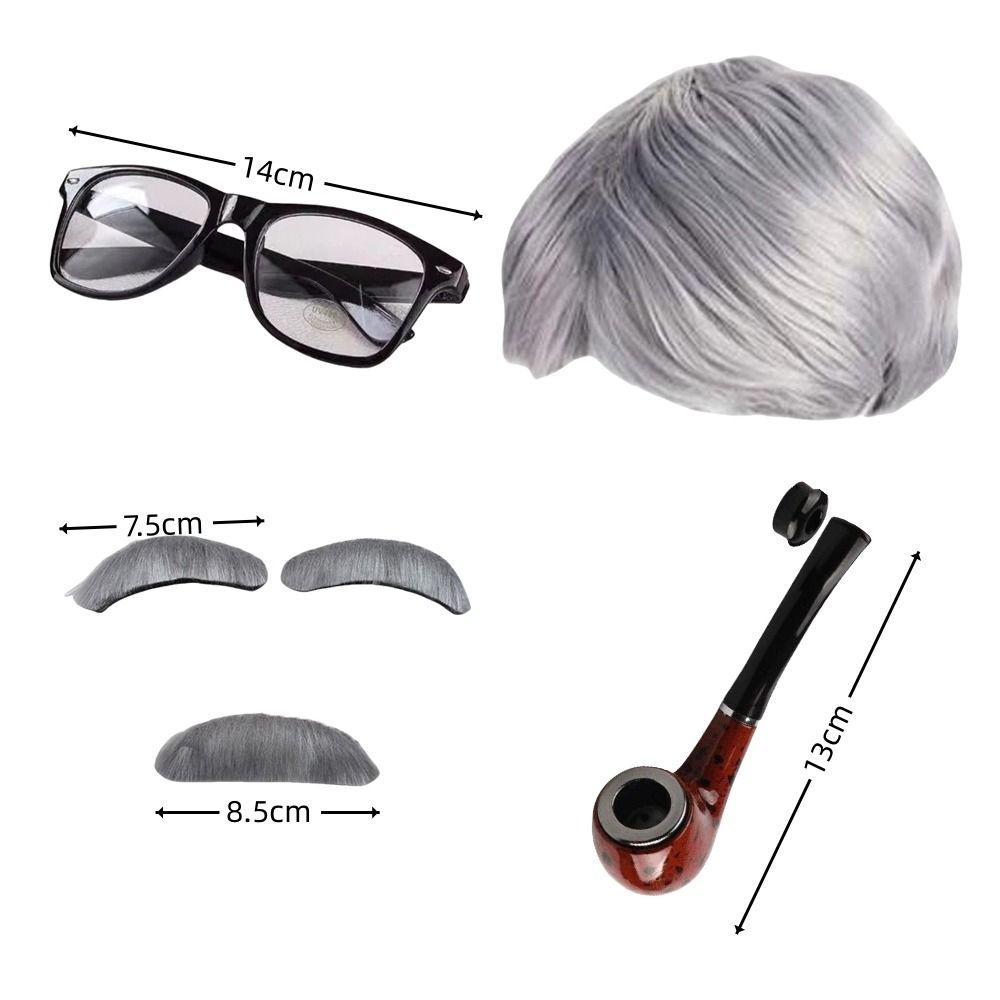 100 Days of School Old Man Costume Gray Wig Glasses Grandpa Cosplay Pipe Fake Eyebrow Beard Old Man Outfit Accessories