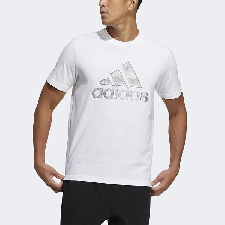 Adidas Logo Print Sports Crew Neck T-Shirt Men Tops White GP0973