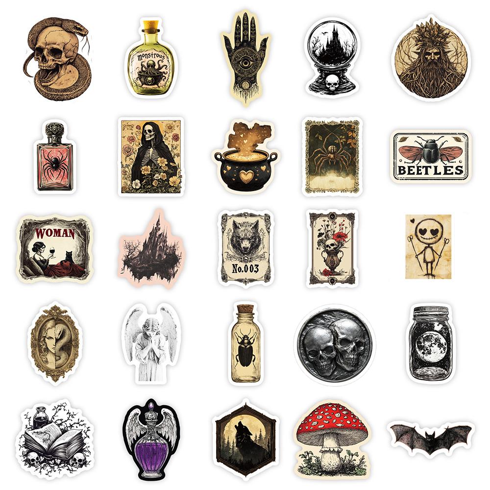 10 30 50Pcs Vintage Gothic Apothecary Stickers Halloween Cool Decals Decoration Diy Phone Skateboard Laptop Graffiti Decals Toy