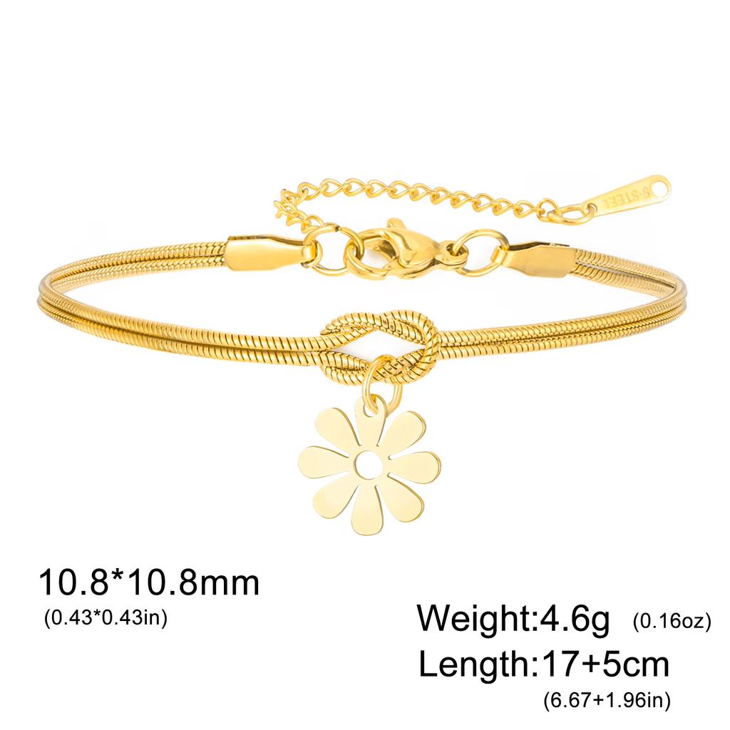 Teamer Daisy Charm Bracelet Stainless Steel Forever Knot Double Layer Snake Chain For Women Girls Trendy Flower Pendant Jewelry