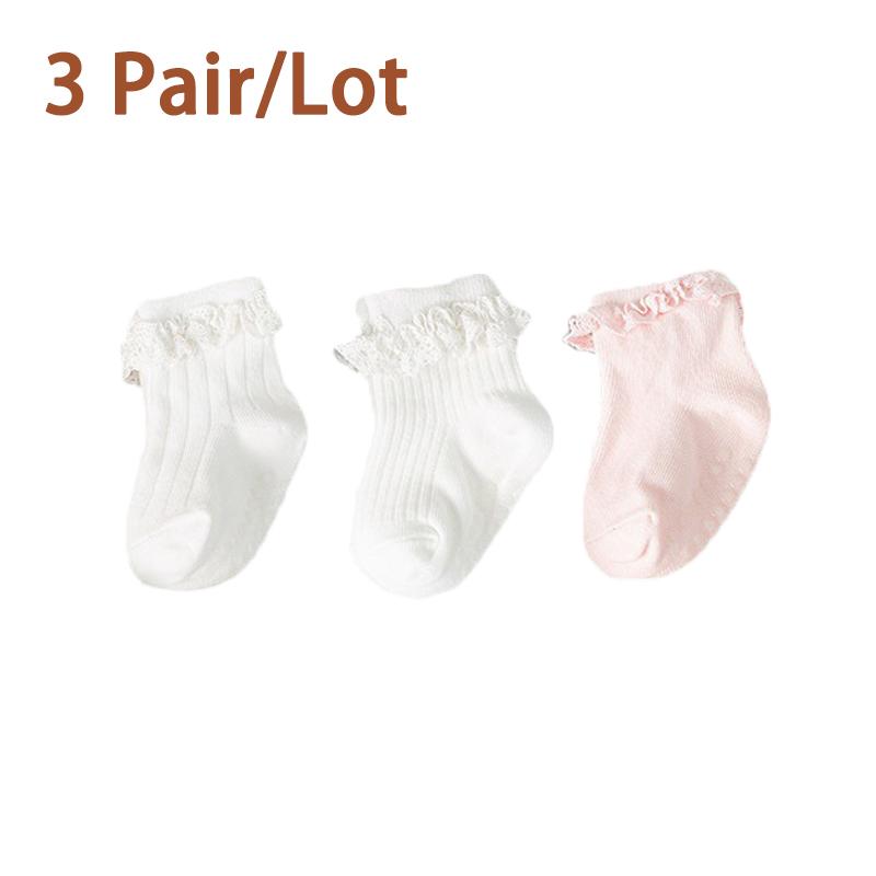 3/5 Paar/Los Neue Baby Kinder Rutschfeste Herbst Winter Baumwollsocken Einfarbig Baby Fußsocken Mädchen Atmungsaktive Rüschensocken