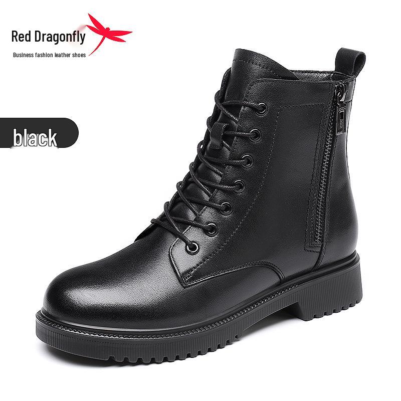 Red Dragonfly Women s Genuine Leather Winter Martin Boots - Warm Plus Velvet Short Casual Boots Size 39