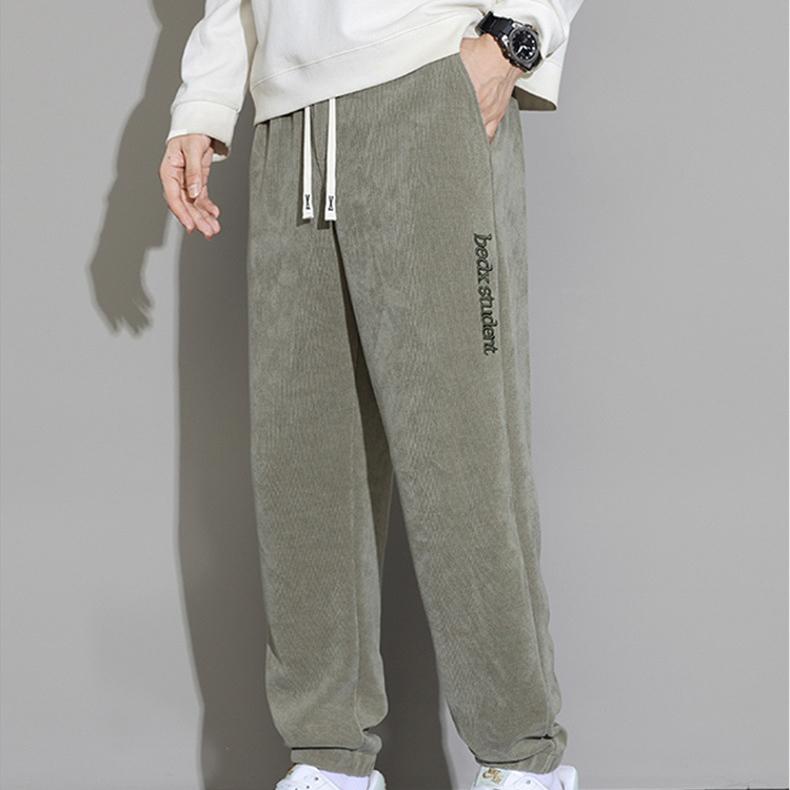 Moss Stripes Pants Men's Spring Loose Casual Sports Long Sweatpants Embroidered Drawstring Pants