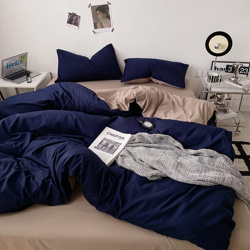 Japanese Solid Color Bed Set - Skin-Friendly, Breathable Sheets and Quilt Cover for Dormitories