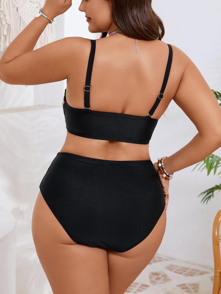 2026 European & American Plus Size High Waist Floral Bikini with Detachable Straps