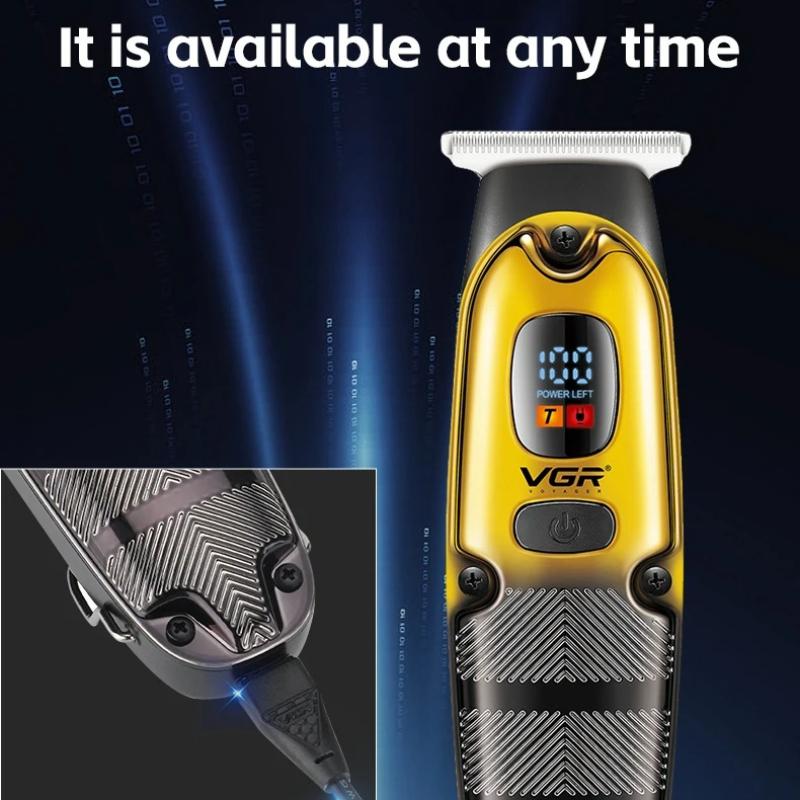 VGR Portable Electric Hair Clipper USB Charging Professional Styling Trimmer with Intelligent Digital Display Clipper Carved Home Razor Shaver V-981