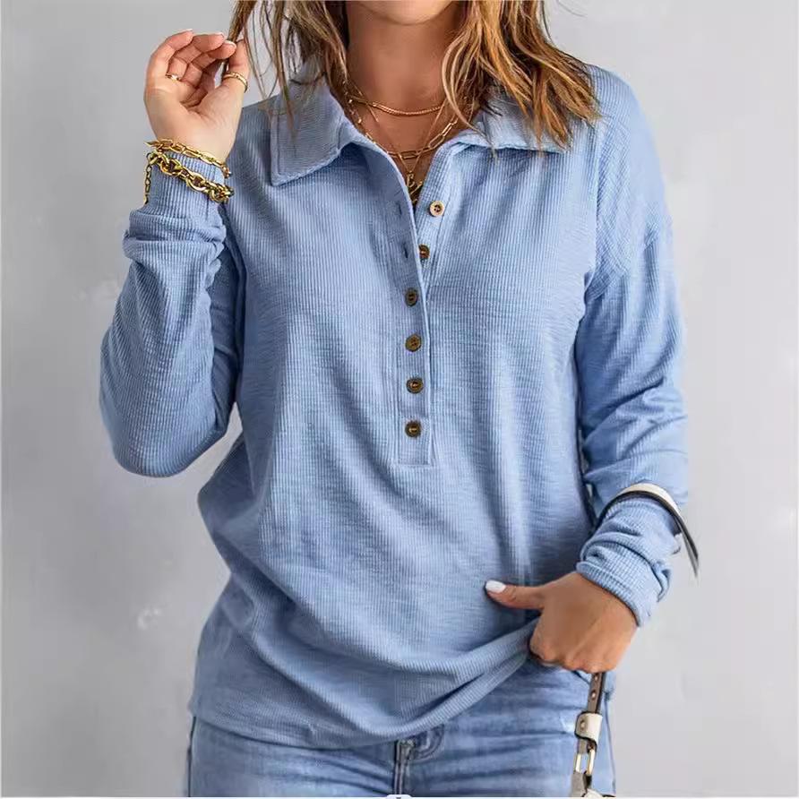 EastRogue Solid Color Sweater Women's Single Breasted Lapel Long Sleeve Loose Casual Base Top Autumn and Winter