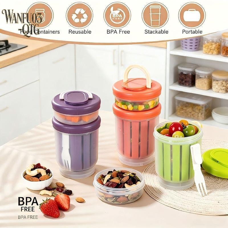 Hot Sale INS Style Leak Proof Storage Cup Draining Type Folding Handle Fork For Salad Breakfast School Office Picnic Carry