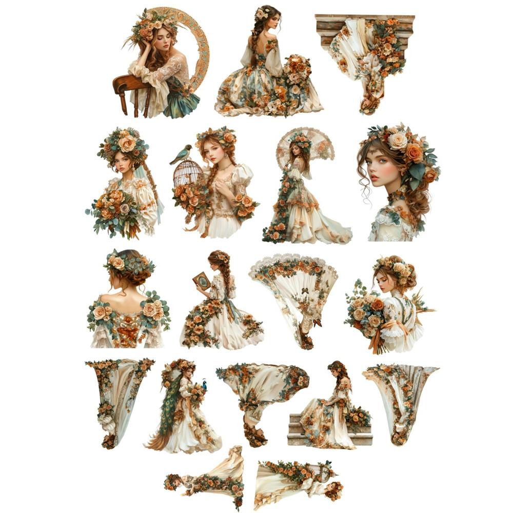 18pcs Anime Watercolor bride's wedding dress Paper Stickers, for Luggage, Notebook, Diary, Album Decoration, DIY stationery