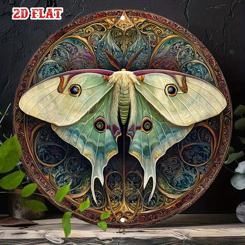 D Flat Vintage Moth Metal Wall Art cm Round Aluminum Sign with Intricate Wing Design Elegant NatureInspired Decor fo