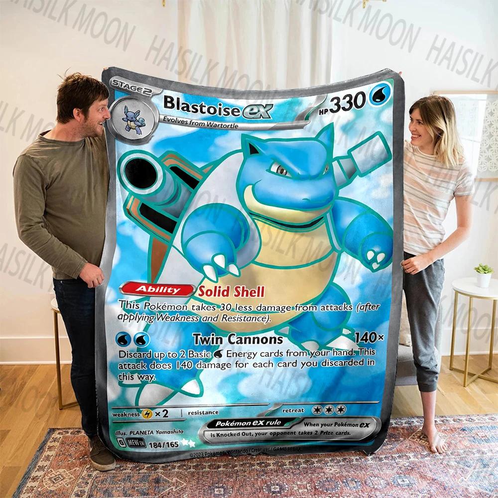 1PC Japan Pokemon Cards S-Squirtle Printed Blanket, Cozy and Warm Blanket for Sofa, Bed, Camping,Holiday Gift for Family Friends