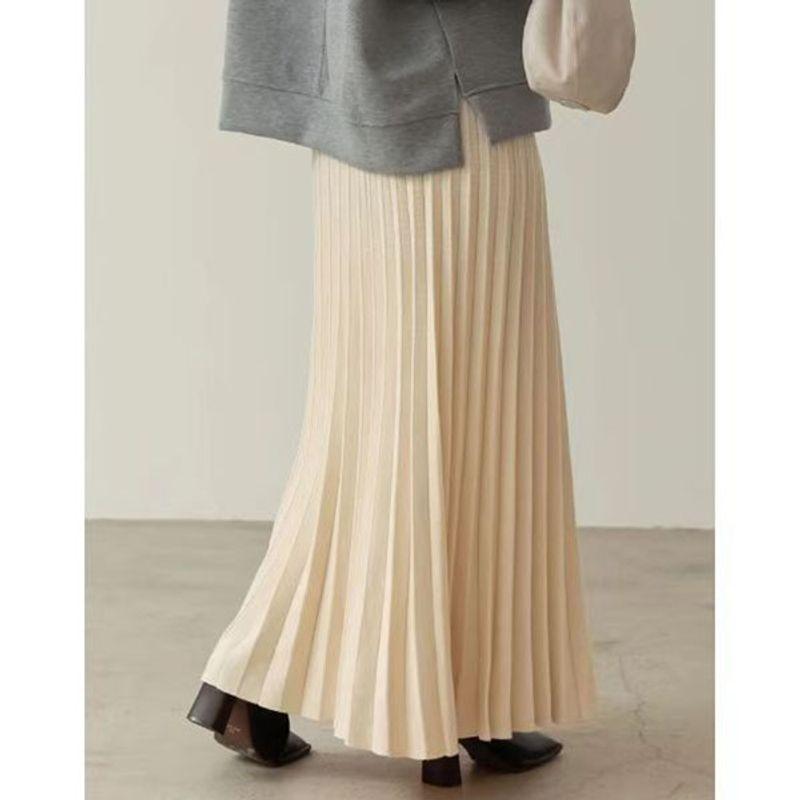 

Sunshine House Autumn and Winter Foreign Trade Japanese Order Good Quality Pleated Skirt Skirt Knitted Dress Large Swing Skirt Women s Midi Skirt Apricot color M: Waist 68-84
