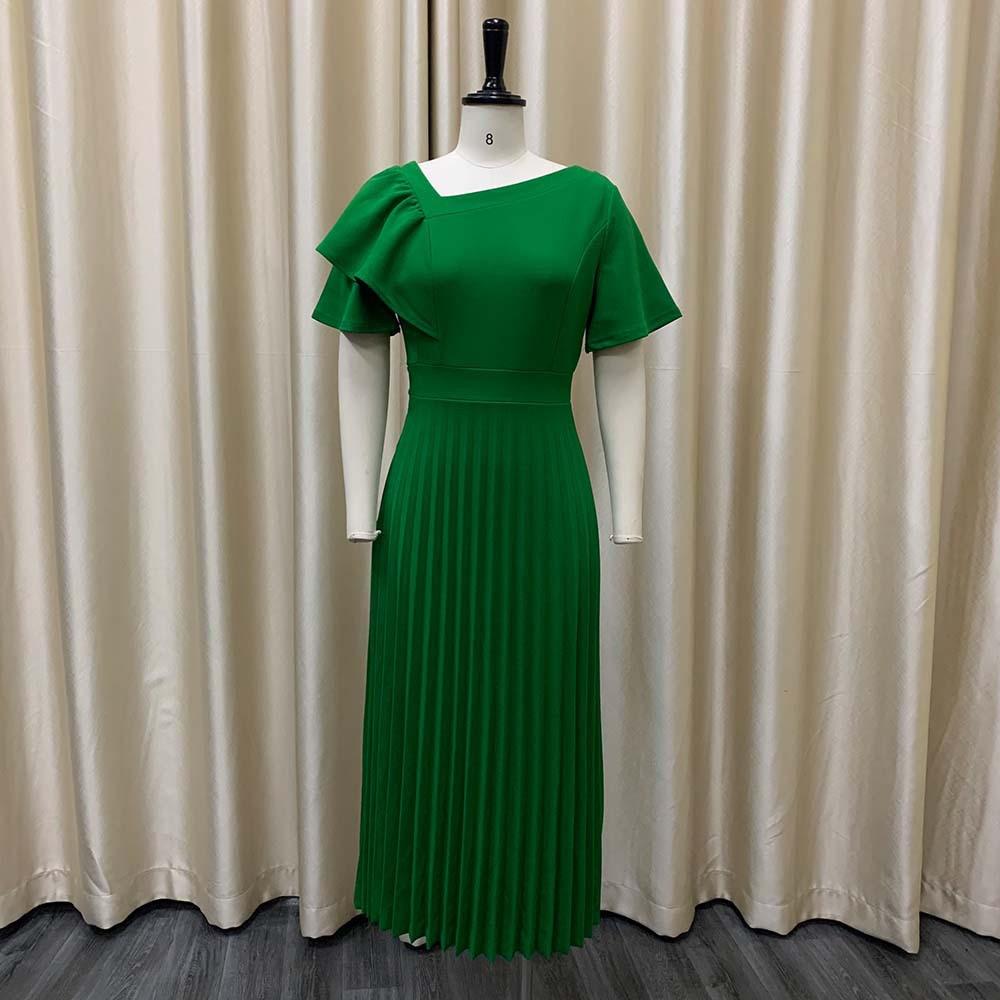 Elegant Office Lady's Dresses Ruffles Sleeve Pleated Ankle Length Luxury Female Party Evening Dress