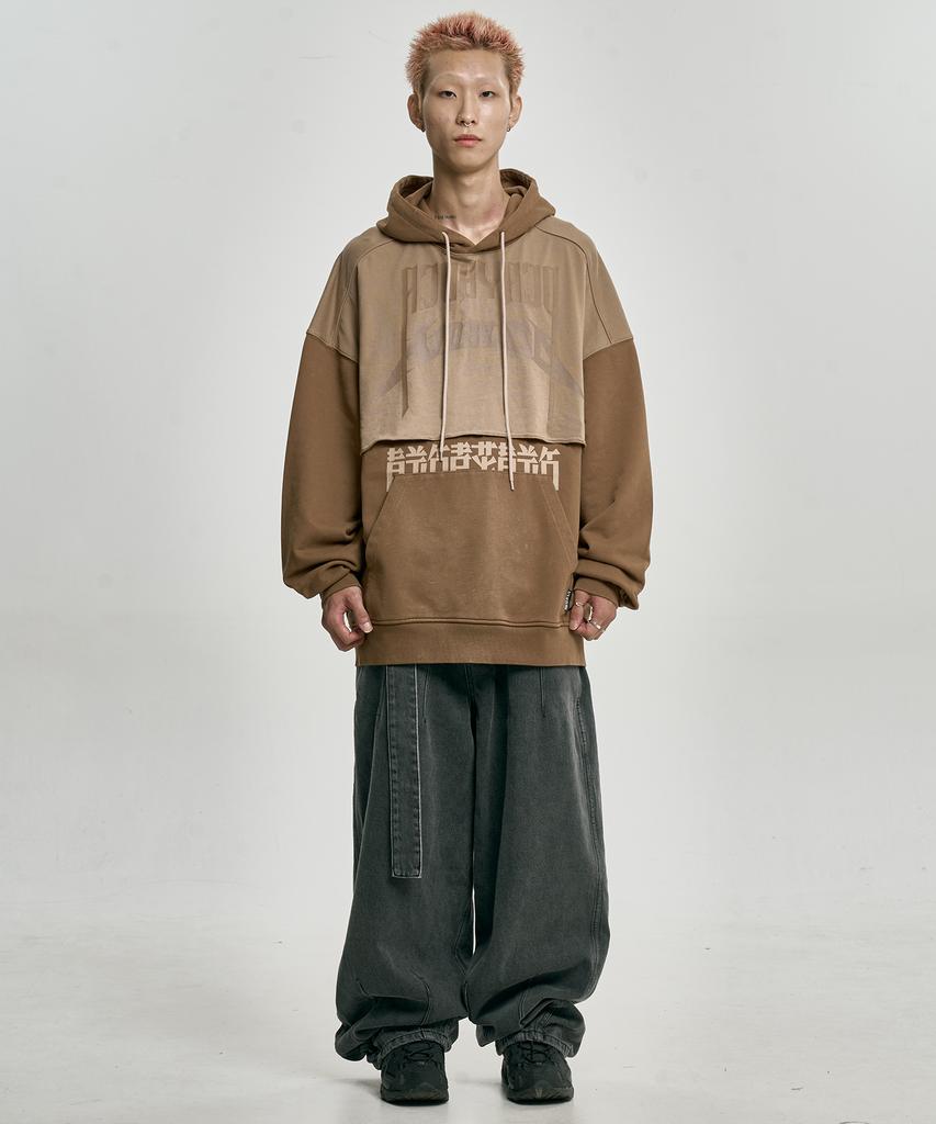 [Pba] Arch Logo Washed Layered Hoodie [Dusty Beige]