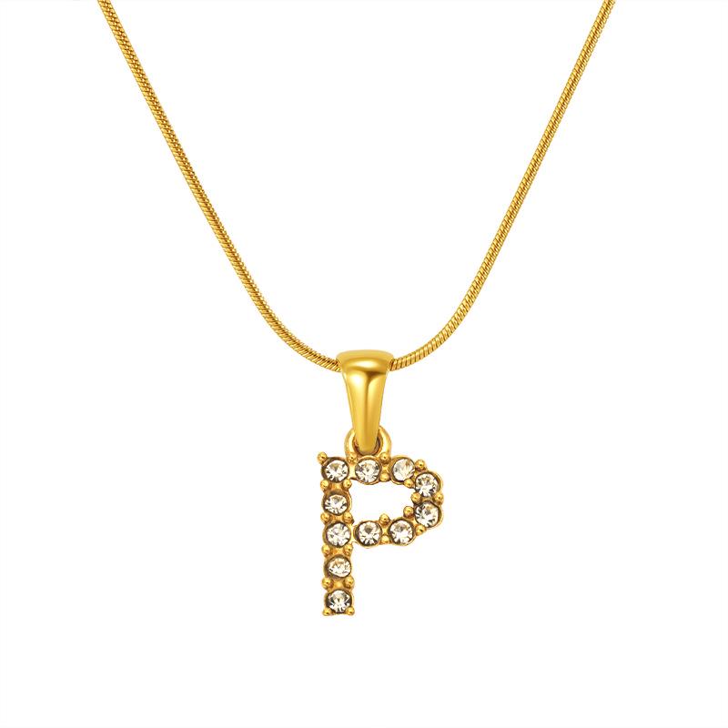 European & American Stainless Steel Diamond Alphabet Pendant Clavicle Chain Necklace for Women