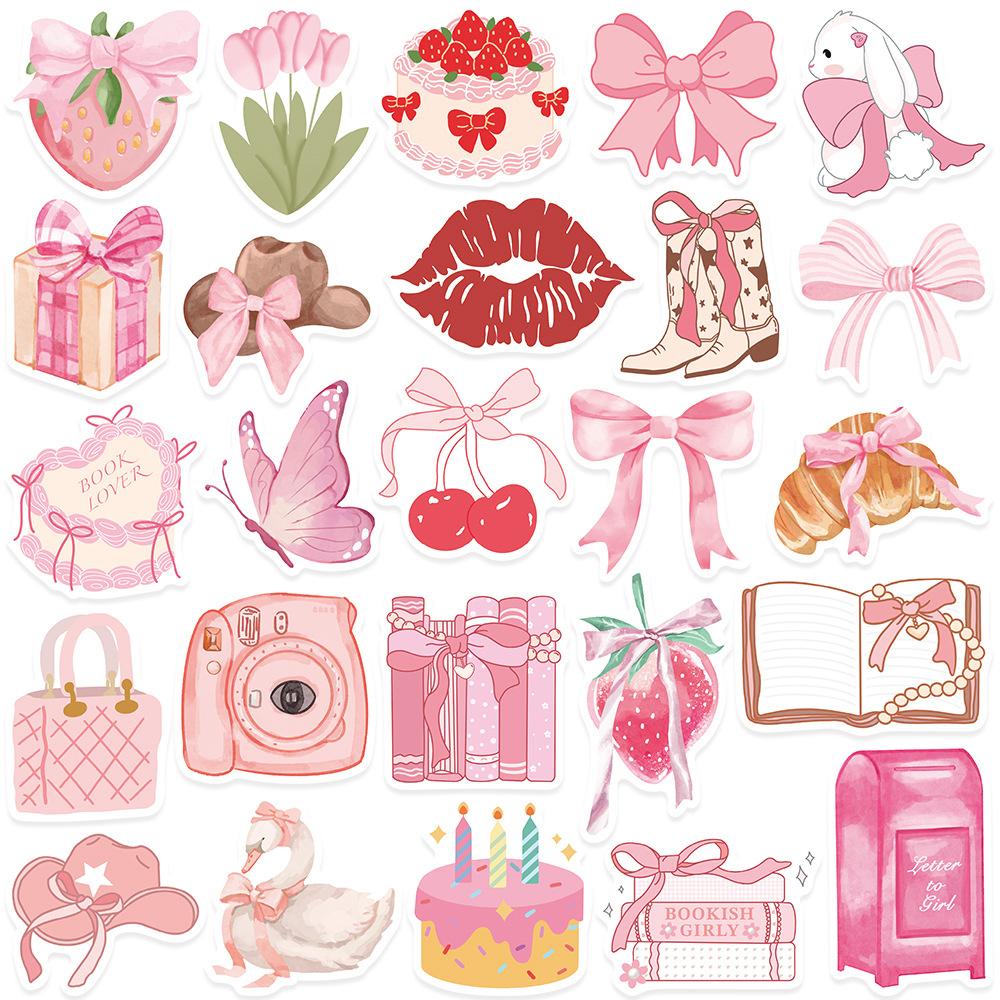 10/30/50pcs Romantic Pink Ins Style Cartoon Stickers Bow Girl Aesthetic Decals DIY Suitcase Phone Notebook Cute Sticker Toy Gift