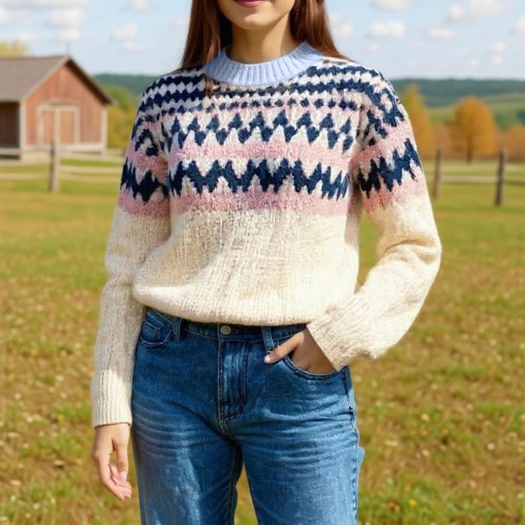 Dámský módní svetr, kulatý výstřih, volný pulovr s dlouhým rukávem, pletený svetr