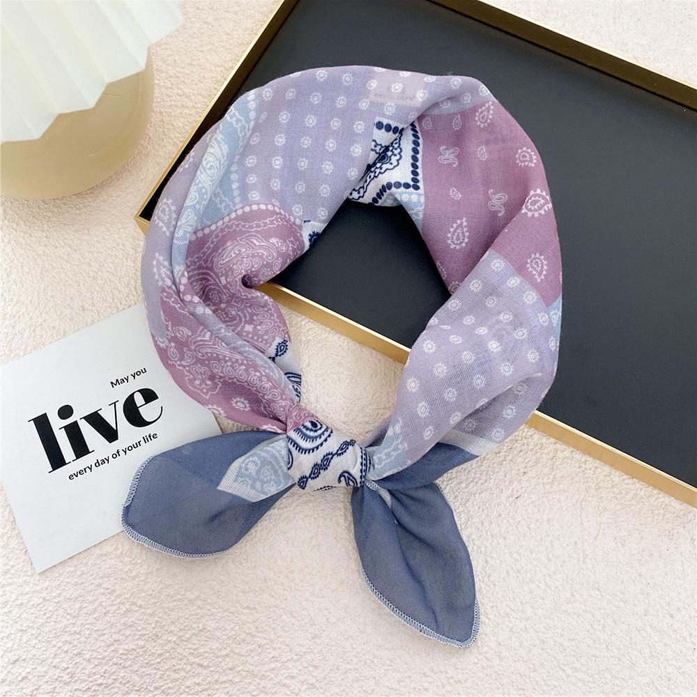 58 Cashew Silk Small Square Scarf: Korean Style Cotton Linen Printed Headscarf and Hairband for Women, Ideal for Spring, Summer, and Autumn.