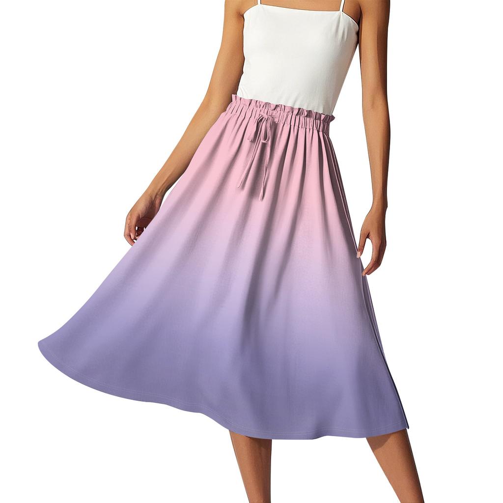 Women's Casual High Waist Drawstring A-line Skirt Printing Skirt