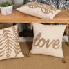 BUYNOW Beige Hemp Rope Embroidered Tassles Pillowcase Decorative Boho Leaves Cushion Cover for Sofa Bed Livingroom Home Decor