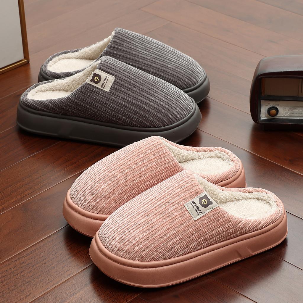 Striped Cotton Slippers Autumn and Winter Home Indoor Plush Warm Couple Home Soft Bottom Non-slip Cotton Mop