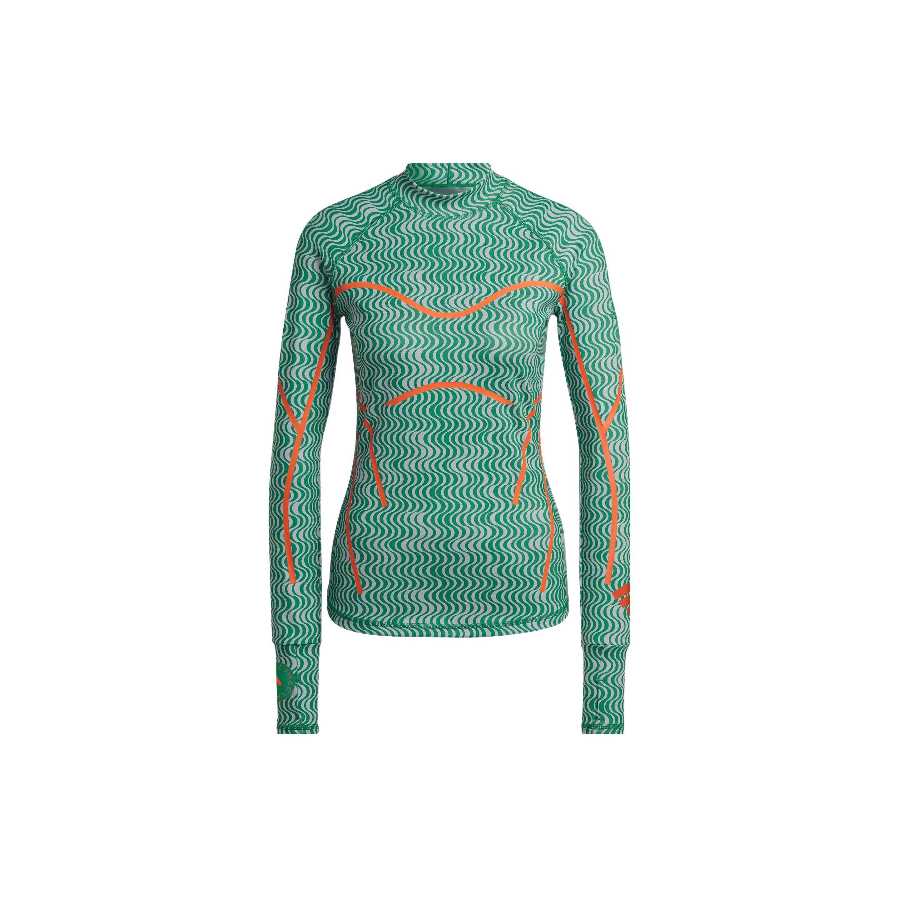 

Жіноча спортивна футболка з довгим рукавом Adidas By Stella McCartney з логотипом, облягаюча, з високим коміром та отворами для великих пальців, зелена HG6882 XL