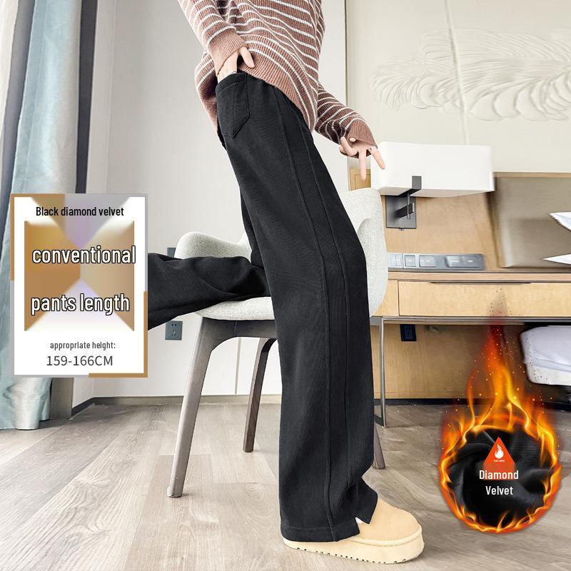 Women's Lambswool Wide-Leg Sweatpants, Autumn/Winter Narrow Straight-Leg, Tall Plus Velvet, Extra Length, Outerwear Cotton Pants.