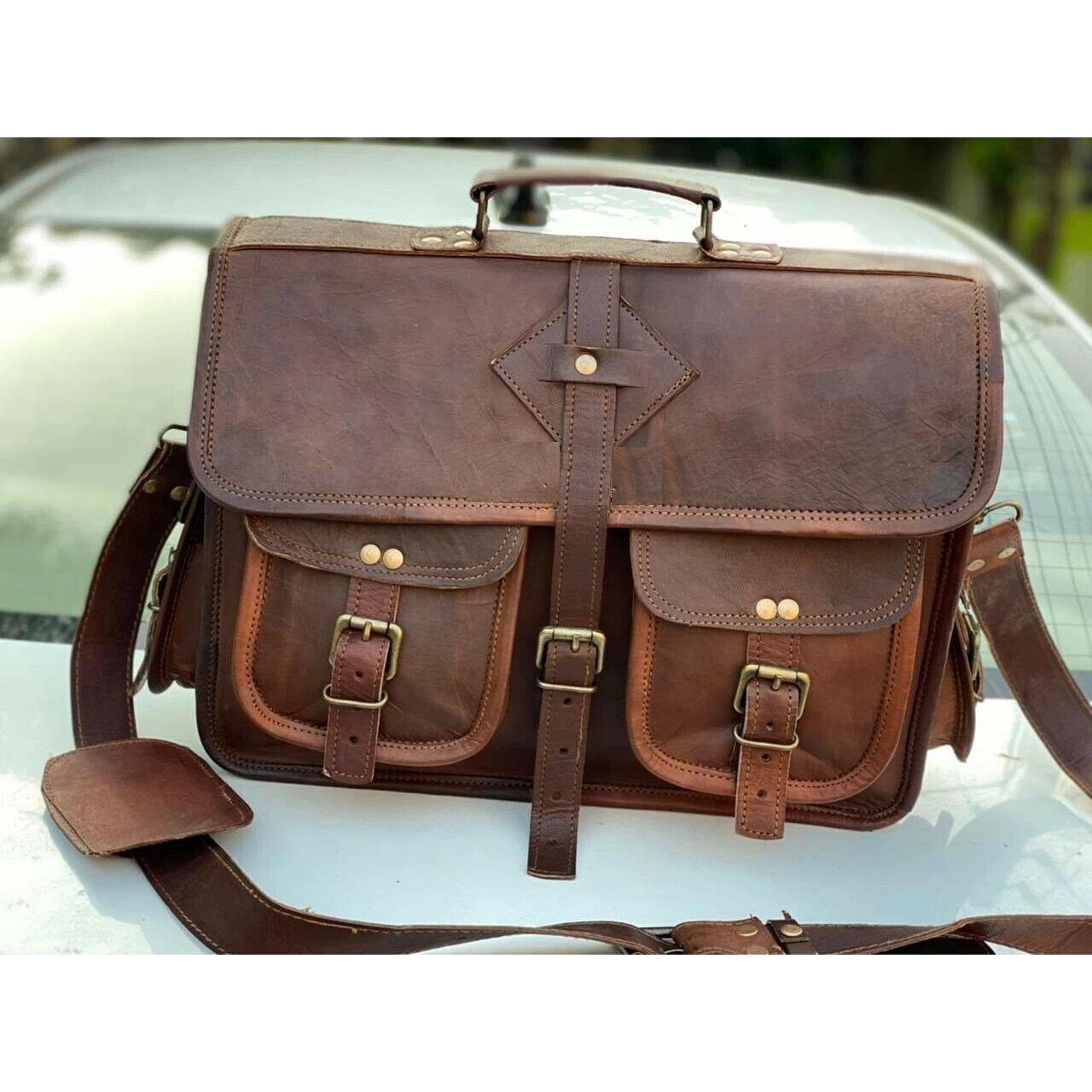 

Мужская сумка-мессенджер для ноутбука, винтажный портфель, кожа 16 x 12 x 5 in