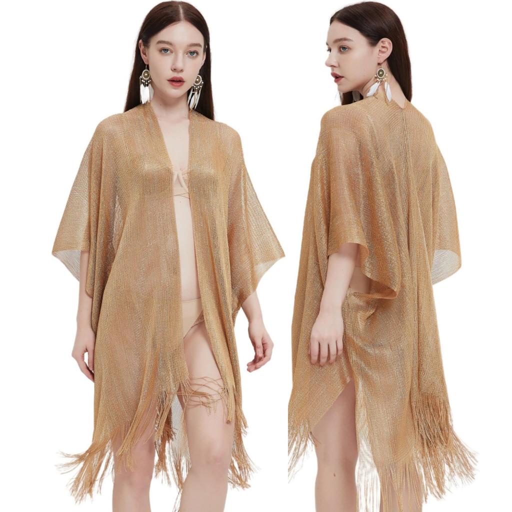 European & American Style Gold and Silver Tassel Cape - Women's Transparent Summer Shawl