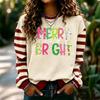 Sudadera de punto para mujer con estampado navideño, manga larga, cuello redondo