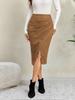 Women's Solid Color Pleated Suede Skirt High Waisted Buckle Wrapped Hip Short Skirt Middle Skirt